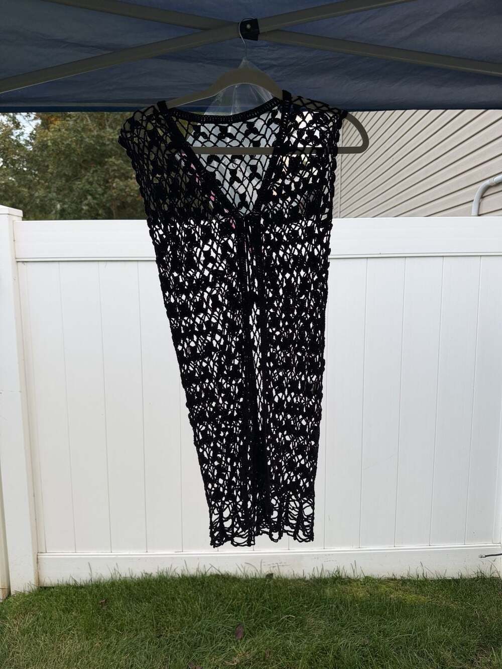Black Crochet Open Knit Vest Cover Up (pp-1